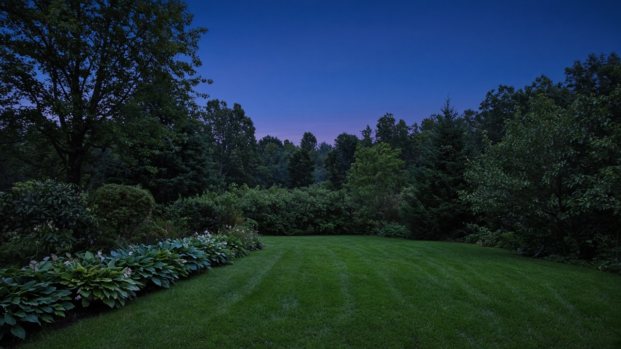 Backyard at dusk for mosquito and tick work